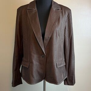 Nanette Lepore Chocolate Brown Blazer Rhinestone Trim Slits at Cuffs Sz XL NWT